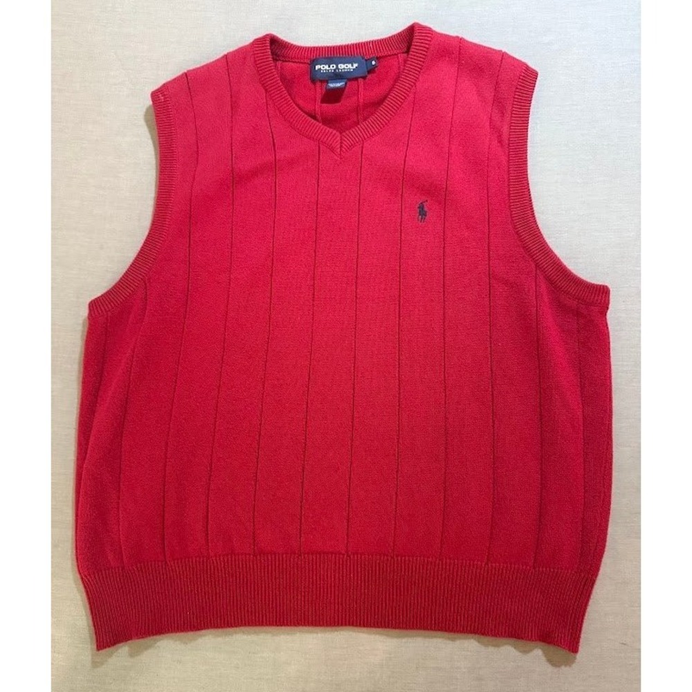 Vintage Polo Golf‎ Ralph Lauren Red V Neck Sweater Vest Mens S USA Logo